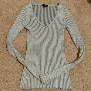 Express Heather Gray Ribbed Knit Top